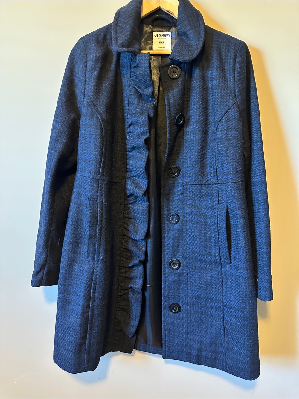 Old Navy Women's Dark Blue Ruffle-Trim Pea Coat